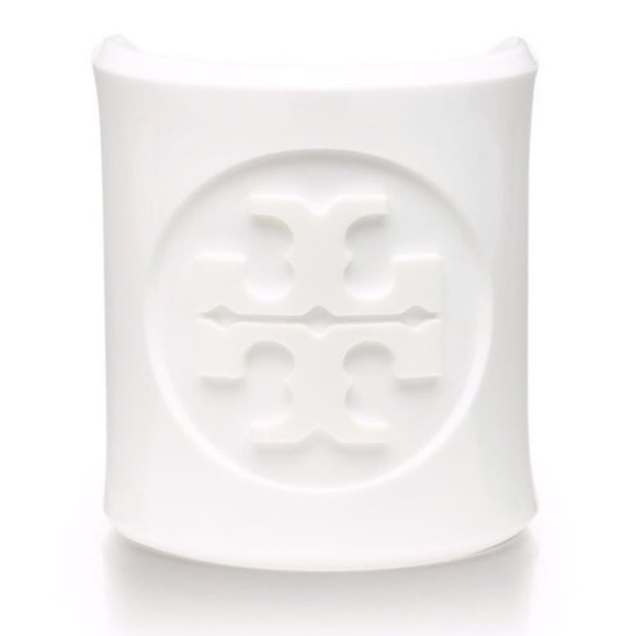 Tory Burch Jewelry - Tory Burch White Logo Resin Reva Cuff Bracelet